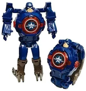 AKANAR Captain America Super Hero Action Figure Toy Robot Deformation Convertible Digital Wrist Watch for Kids (Pack of 1)